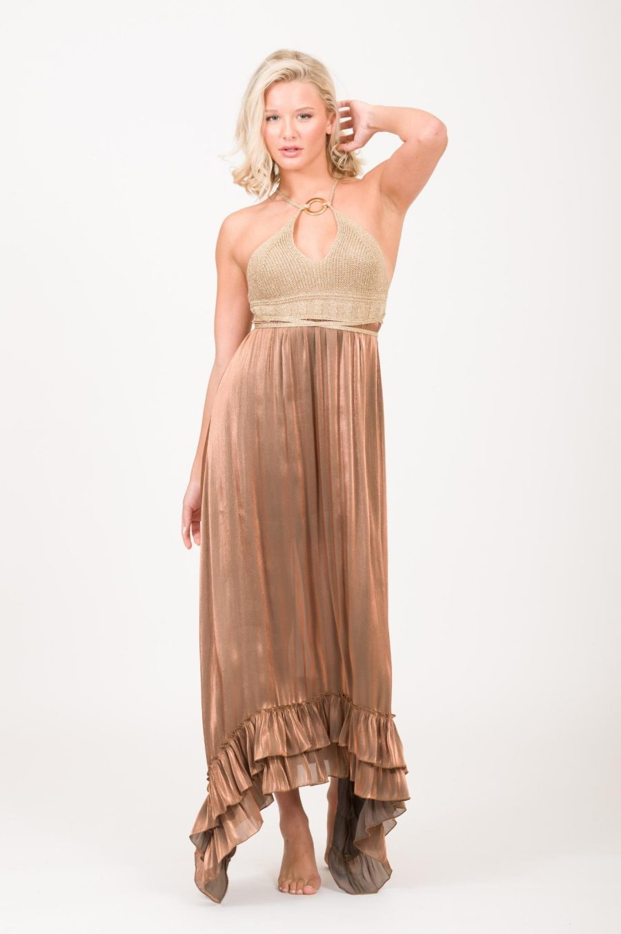 Maxi Dress With Knit Corsage